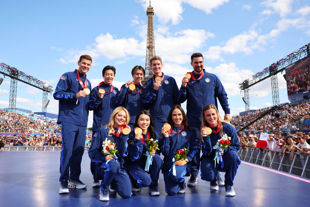 Olympic figure skating Team USA 2022 Beijing OWG Medal Ceremony Paris 2024 GettyImages 2165727824