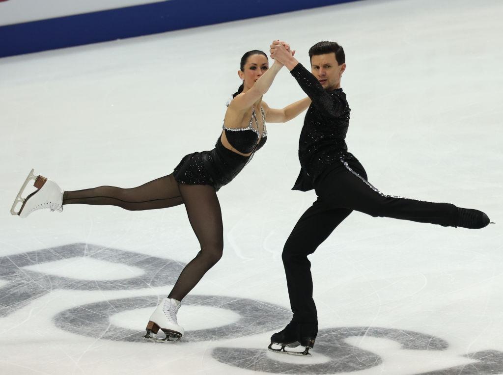 Charlene Guignard and Marco Fabbri (ITA) compete in the Pairs Rhythm Dance on day one during the ISU Grand Prix of Figure Skating - Rostelecom Cup