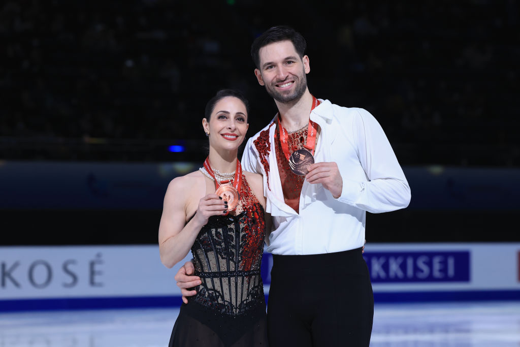 Bronze medalists Deanna Stellato Dudek and Maxime Deschamps (CAN) ISU Grand Prix of Figure Skating Beijng (CHN) ISU 1839924455