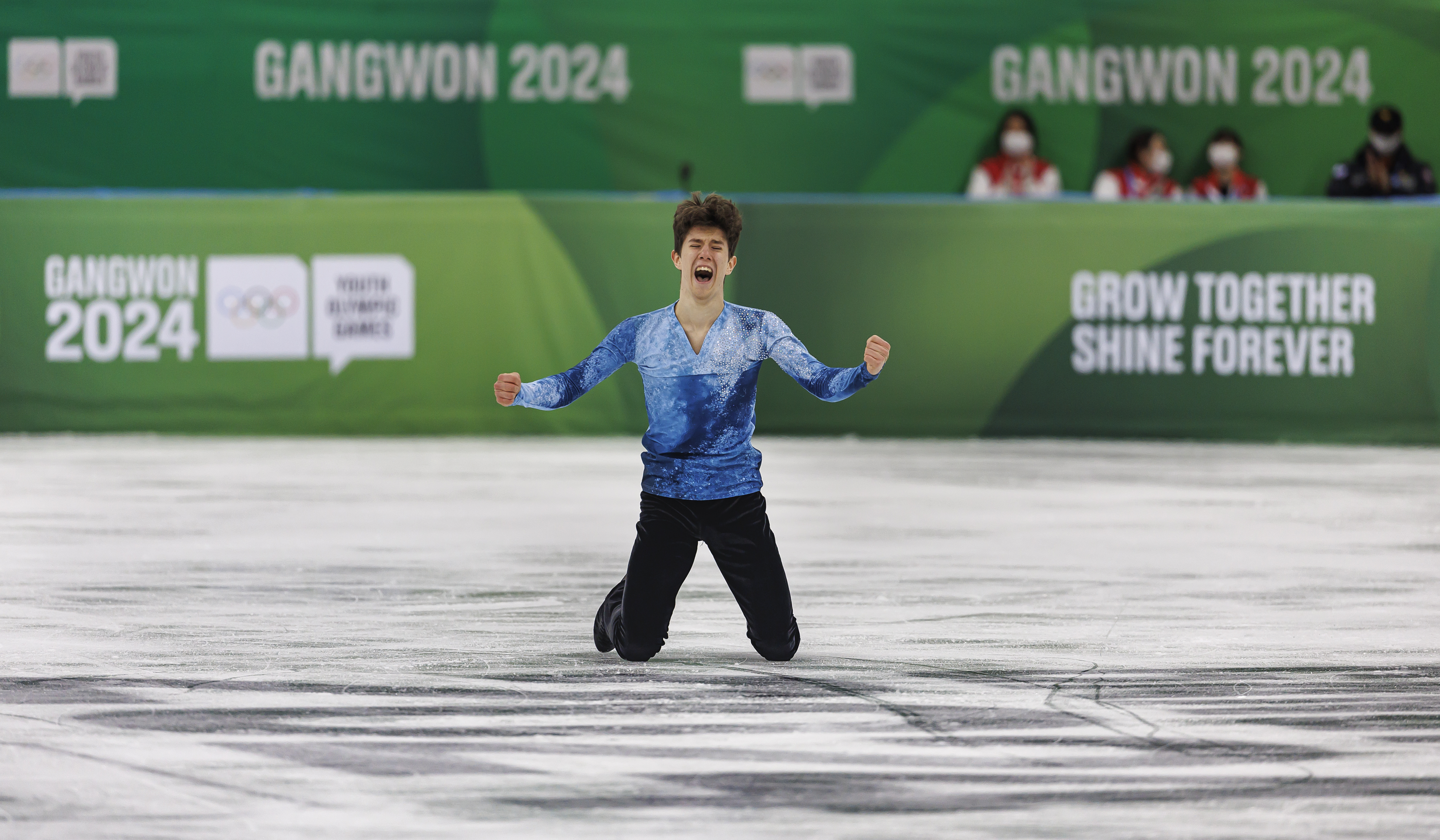 Adam Hagara (SVK) celebrates at the end of his routine during the Men's Singles at Gangwon 2024