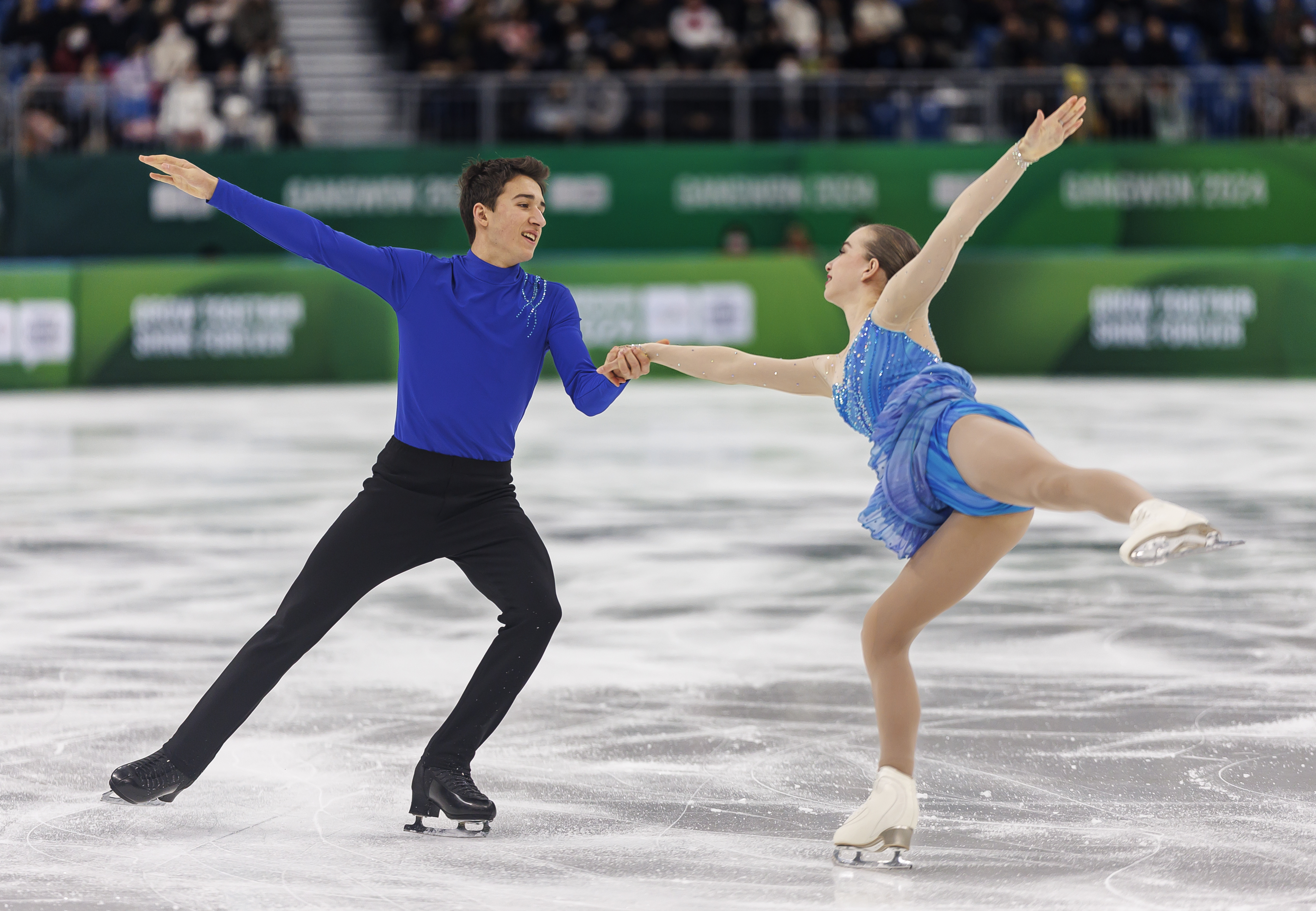 Annika Behnke (CAN) and Kole Sauve (CAN) during their routine in the Pairs Free Skating at the Gangneung Ice Arena on Monday