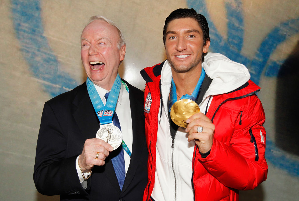 Evan Lysacek (USA) and Frank Carroll 2010 Olympic Winter Games Vancouver (CAN) GettyImages 96876875
