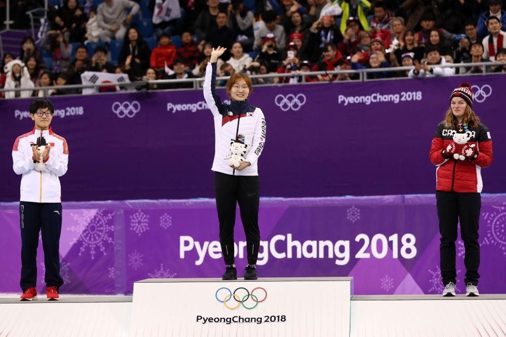 Jinyu Li (CHN) Choi Min Jeong (KOR) Kim Boutin (CAN)WOG 2018©International Skating Union (ISU) 919262850