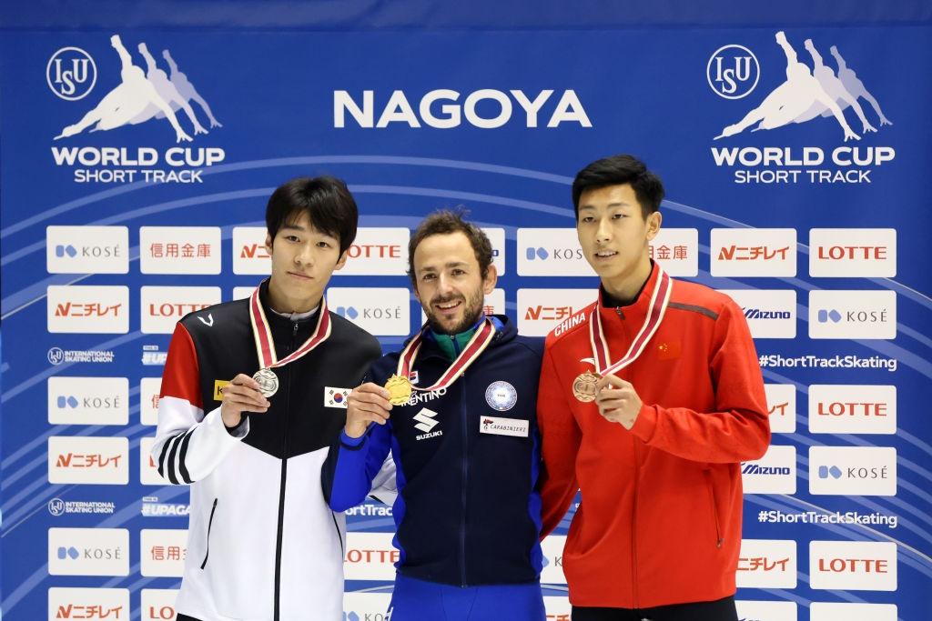 Mens 1500m podium ISU World Cup Nagoya 2021