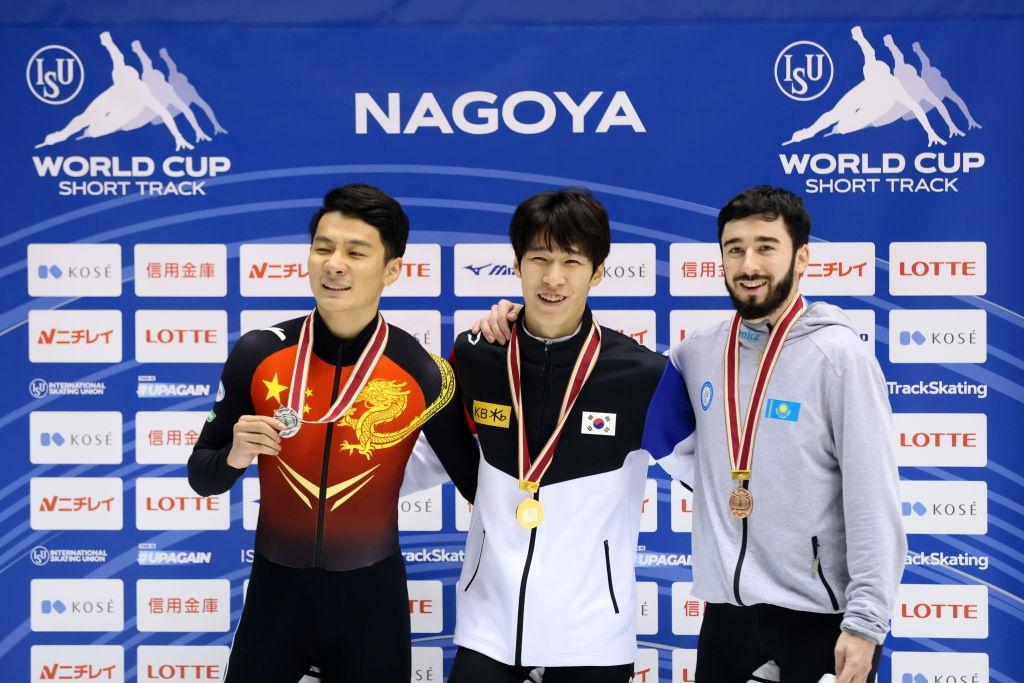 Mens 500m podium ISU World Cup Nagoya 2021