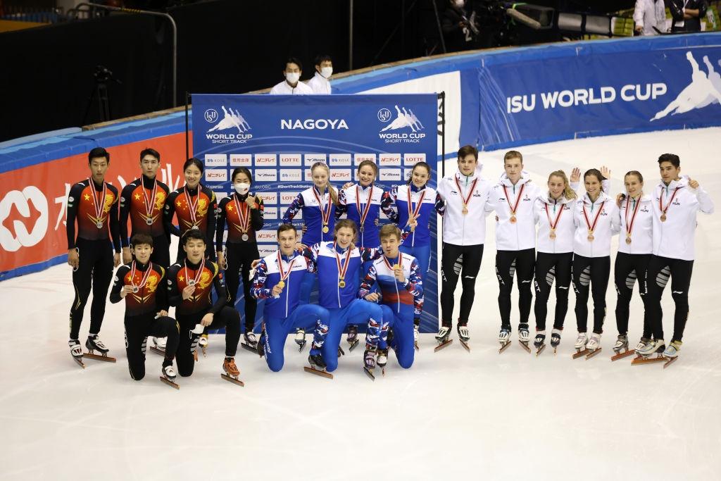 Mixed Relay podium ISU World Cup Nagoya