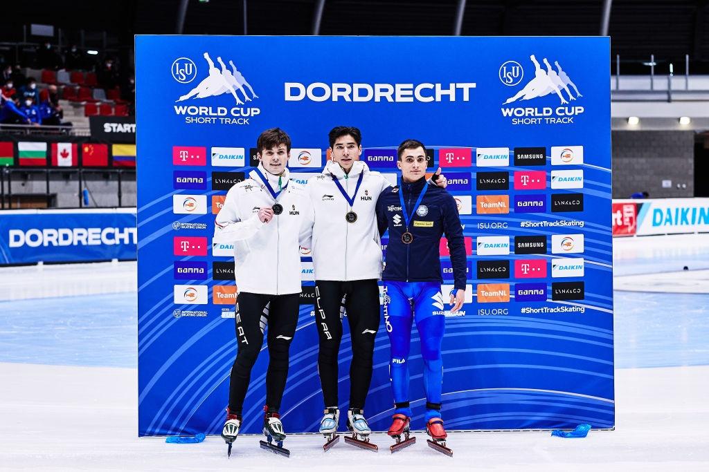 Mens 1000m podium ST World Cup Dordrecht Day 2