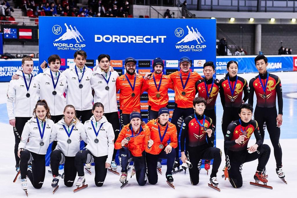 Mixed Relay podium ST World Cup Dordrecht Day 2