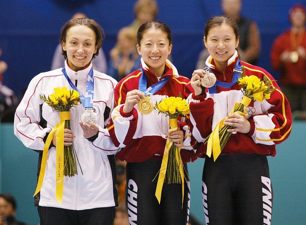 Evgenia Radanova (BUL),Yang Yang (CHN) and Chunlu Wang (CHN) Olympic Winter Games 2002 Salt Lake (USA) @GettyImages 51518052