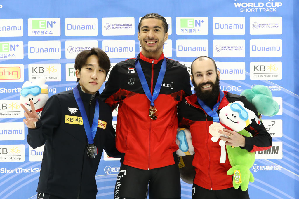 Park Ji Won (KOR) William Dandjinou (CAN) Steven Dubois (CAN) 1500m podium SSWC Seoul 2023  1861757490