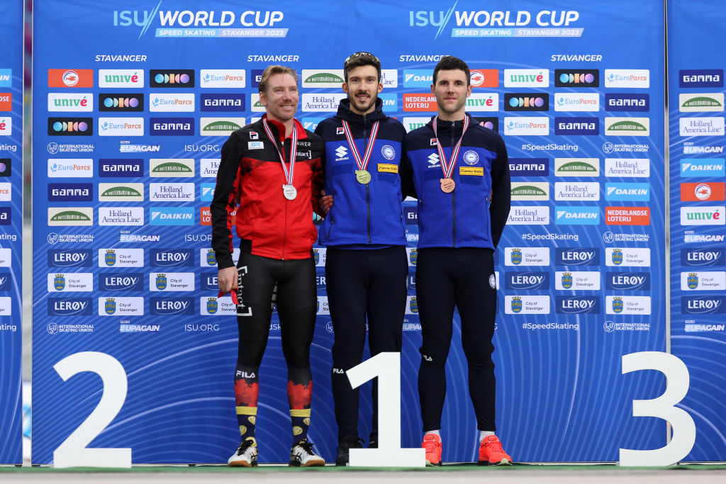 The podium of the men's 10000m in Stavanger