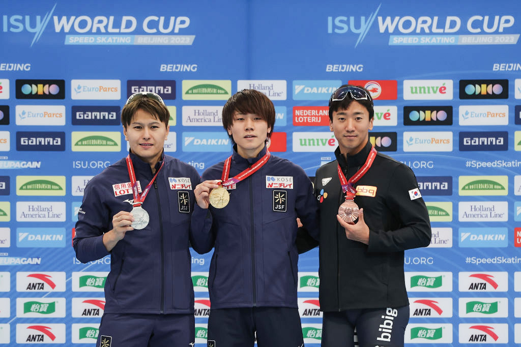 Yuma Murakami (JPN), Wataru Morishige (JPN)  Junho Kim (KOR) ISU World Cup Beijing (CHN) ISUs 1798463714