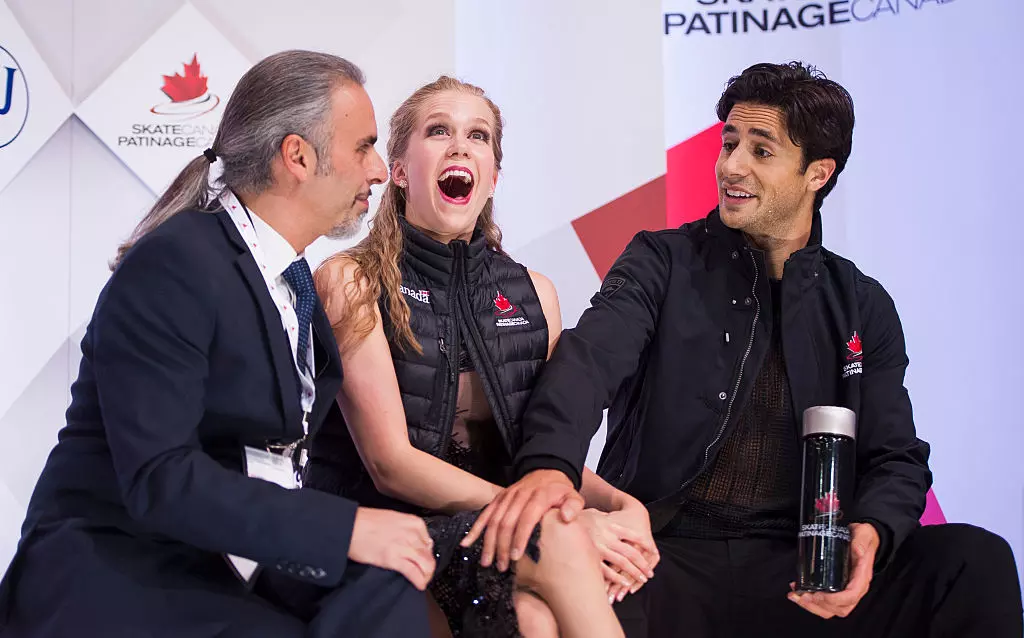 Kaitlyn Weaver Andrew Poje (CAN) with coach Pasquale Camerlengo GPFS CAN 2015©International Skating Union (ISU)  495165878