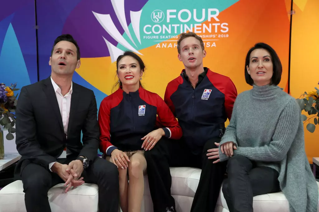 Madison Chock and Evan Bates (USA) with coaches Romain Haguenauer and Marie France Dubreuil  1128794439