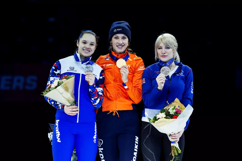 Sofia Prosvirnova (RUS), Suzanne Schulting (NED) and Elise Christie (GBR) ESTSSC 2019©International Skating Union (ISU) 1081858572