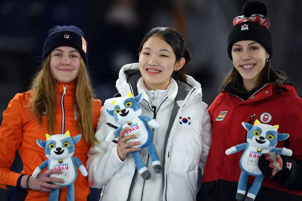 Whi Min Seo, Michelle Velzeboer, Florence Brunelle Lausanne 2020 Winter Youth Olympics ©Getty Images 1200738167