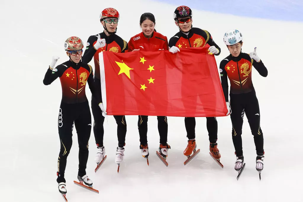 Fan Kexin, Zhang Yuting, Qu Chunlai, Wu Dajing and Ren Ziwei (CHN) 2021 22 ISU World Cup Short Track test event  Beijing (CHN) 1236091314