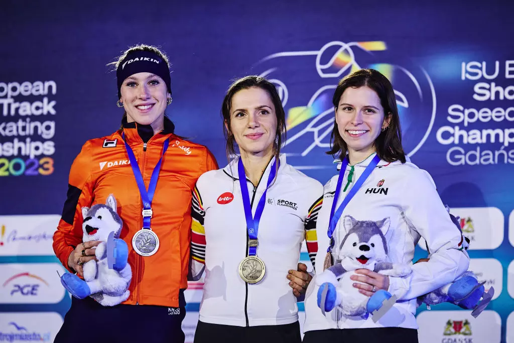 Women's 1000m podium in Gdansk