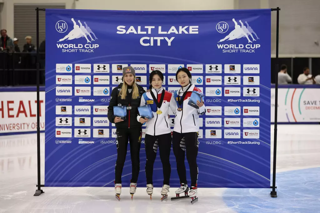 Minjeong Choi (KOR) Gilli Kim (KOR) and Anna Seidel (GER)  ISU World Cup Short Track Salt Lake City (USA) ISU 1439363146