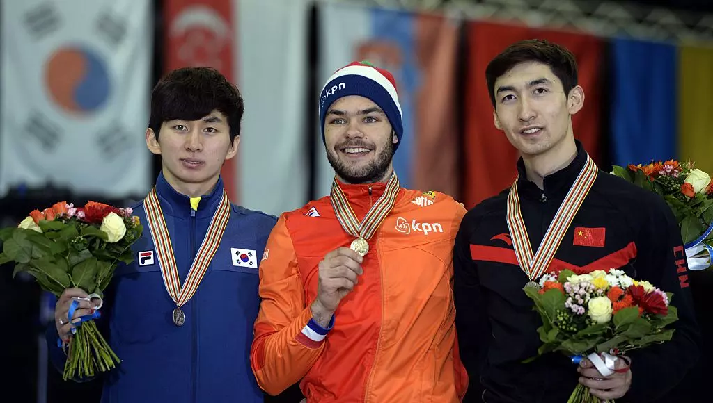 Park Se Yeong (KOR), Sjinkie Knegt (NED) and Wu Dajing (CHN)  2015 ISU World Short Track Speed Sochi (RUS) GettyImages 466407460