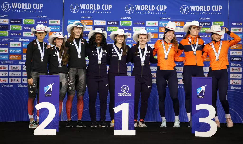 Women's Team Sprint podium Calgary 