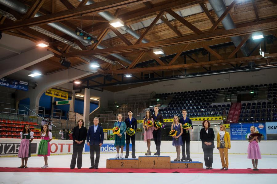 JGP Linz Marjorie Lajoie and Zachary Lagha (CAN) Sofia Shevchenko and Igor Eremenko (RUS) Eva Kuts and Dmitrii Mikhailov (RUS)  | 2018 ©International Skating Union (ISU)