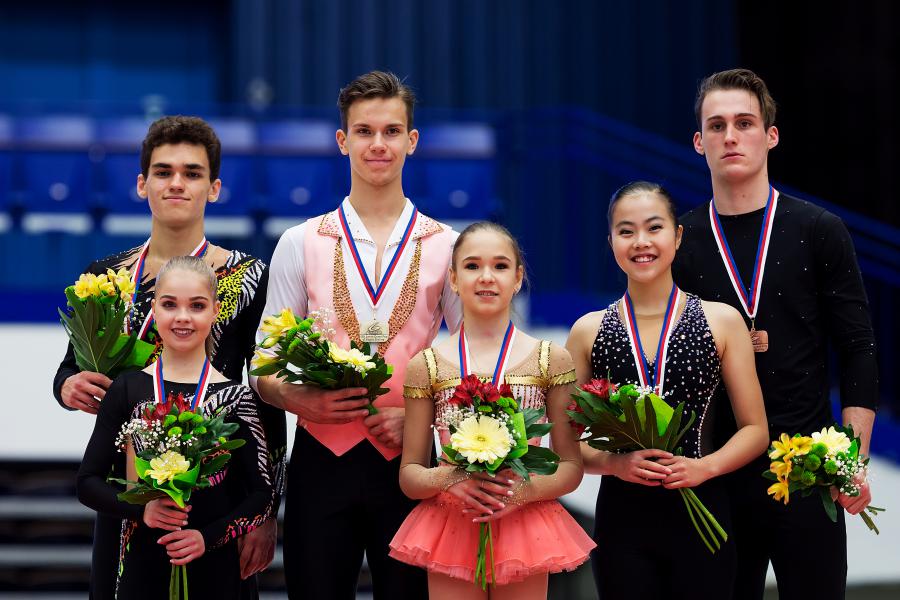 Kostiukovich / Ialin (RUS), Akhanteva / Kolesov (RUS), Feng / Nyman (USA) | 2018 ©International Skating Union (ISU)