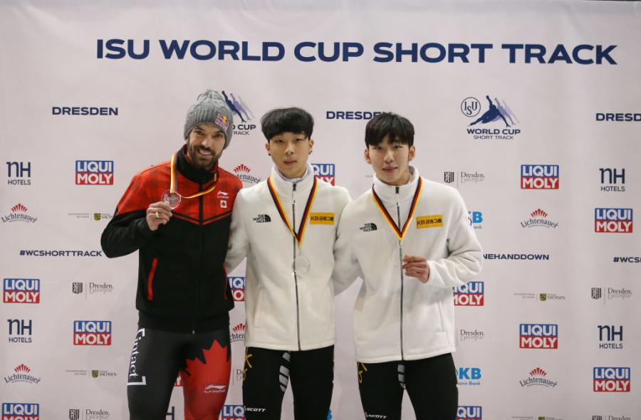 Charles Hamelin (CAN) Kim Gun Woo (KOR) Lim Hyo Jun (KOR) WCSTSS GER 2019©International Skating Union (ISU)  1126917136